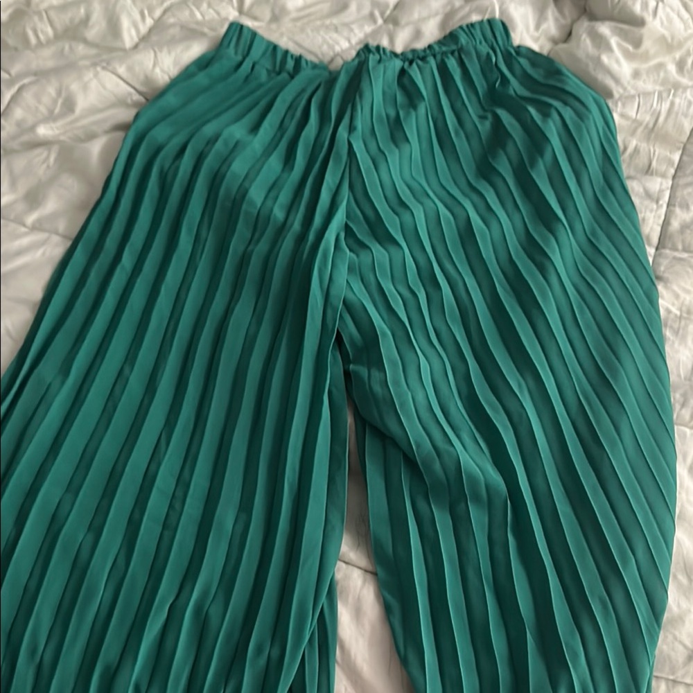 Chic Teal Pleated Trousers